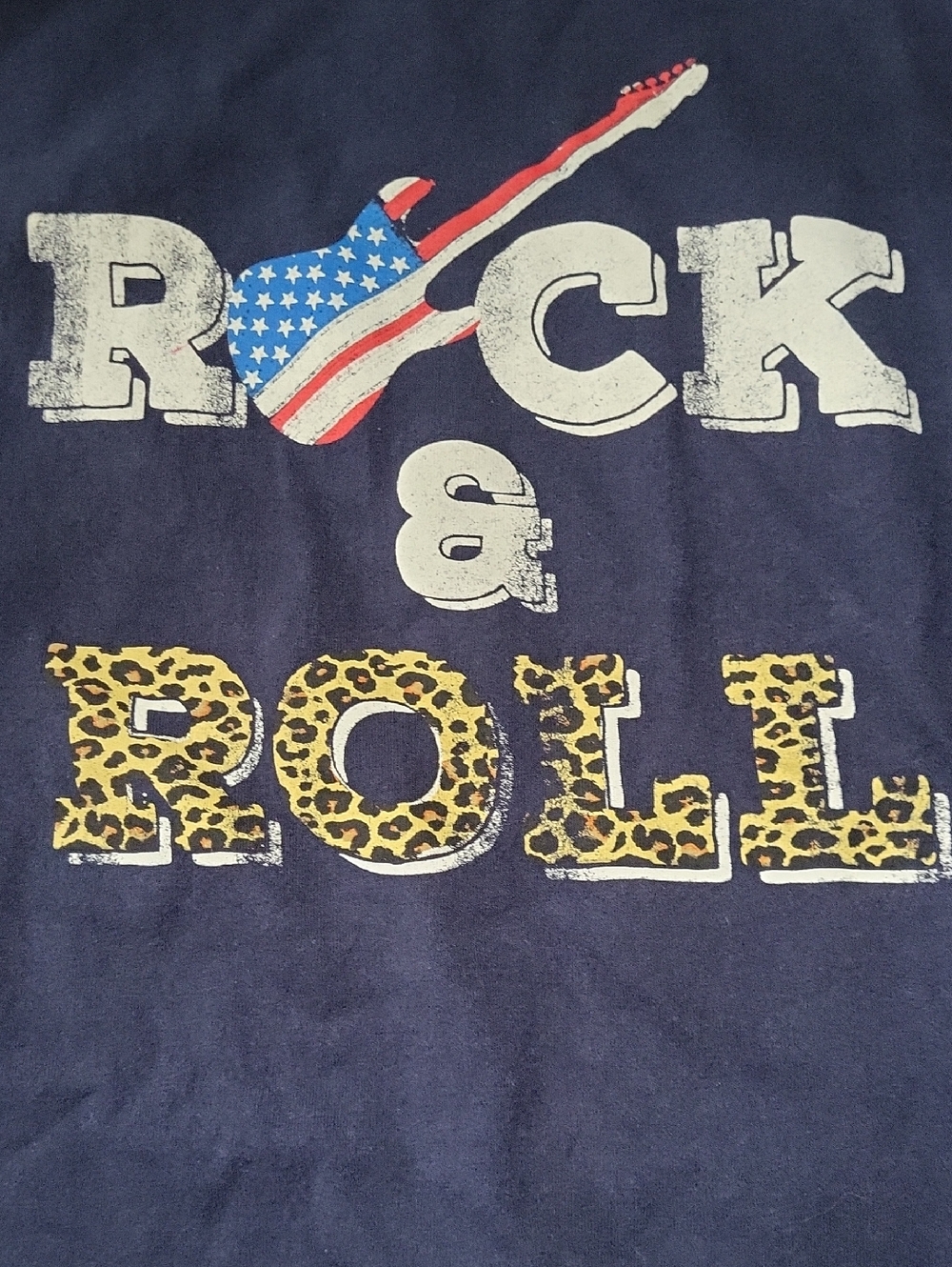 Delta 3x Navy Graphic Tee with Red, White & Blue Guitar and Leopard Print